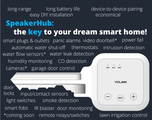 YoLink SpeakerHub - Smart Home Speaker Hub, Plays Tones/Alarms and Your Text-to-Speech Custom Messages, Voice Announcements, Audio Voice Alert, Spoken Alerts, LoRa-Powered ¼ Mile Range, WiFi Required