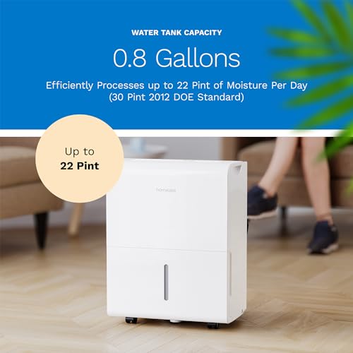 hOmeLabs 1,500 Sq. Ft Energy Star WiFi-Enabled Dehumidifier, Small to Medium Size Rooms - Home, Bedroom, Bathroom - Powerful Moisture Removal - 22 Pint (Previously 30 Pint) HME031001N