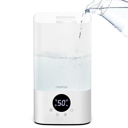 raydrop Smart Humidifiers for Bedroom, 2.5L Top Fill Cool Mist Humidifiers for Home,Auto Humidify for Baby and Plants, Essential Oil Diffuser with Timer, Cycling 7 Color Lights, Auto Shut-Off