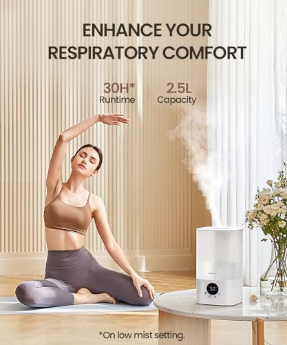 raydrop Smart Humidifiers for Bedroom, 2.5L Top Fill Cool Mist Humidifiers for Home,Auto Humidify for Baby and Plants, Essential Oil Diffuser with Timer, Cycling 7 Color Lights, Auto Shut-Off
