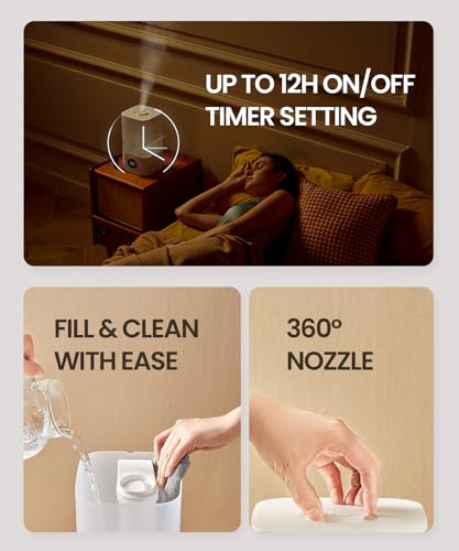 raydrop Smart Humidifiers for Bedroom, 2.5L Top Fill Cool Mist Humidifiers for Home,Auto Humidify for Baby and Plants, Essential Oil Diffuser with Timer, Cycling 7 Color Lights, Auto Shut-Off
