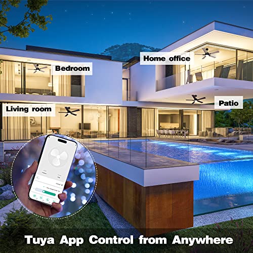 cumilo 52” Smart Ceiling Fanswith Lights Remote Control,Quiet DC Motor,Outdoor Indoor Modern Farmhouse Ceiling Fan work with Alexa App,Dimmable LED Light,Black/Brown for Bedroom Living Room Patio