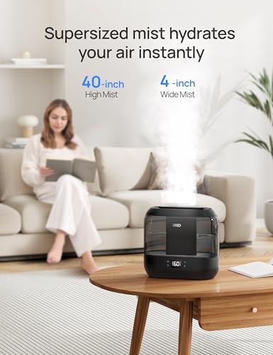Dreo 4L Smart Humidifiers for Bedroom, Quiet Supersized Cool Mist Ultrasonic Humidifier with Diffuser and Nightlight, 32 Hour Long Runtime for Home, Indoor, Nursery, Plant(Black)