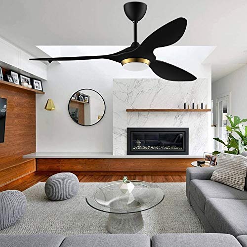 reiga 52 Inch Black Modern Ceiling Fans with Lights and Remote Control, Smart Wifi 3 Blades Quiet DC Motor Ceiling fan for Living Room Bedroom Patio, ETL Listed