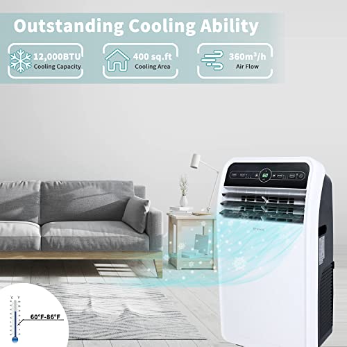 Shinco 12,000 BTU Smart Wi-Fi Portable Air Conditioner, Portable AC Unit with Built-in Cool, Dehumidifier&Fan Modes for Room up to 400 sq.ft, Remote Control, 24 Hour Timer, Installation Kits