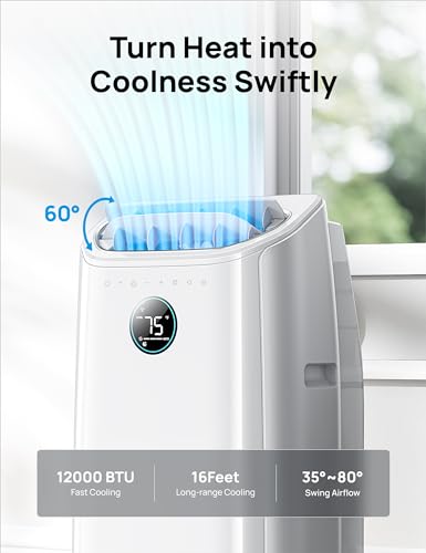 Dreo Portable Air Conditioners, 12,000 BTU AC Unit for Bedroom with Drainage-free Cooling, 46dB Quiet, APP/Voice/Remote, 24h Timer with Fan & Dehumidifier, Smart Air Conditioner for Room Indoors