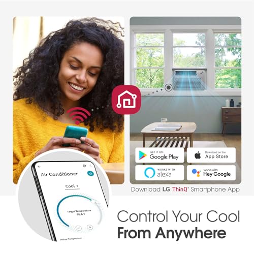 LG 10,000 BTU Smart Window Air Conditioner, Cools up to 450 Sq. Ft., Smartphone and Voice Control, LG ThinQ enabled, works with Amazon Alexa and Hey Google, 3 Cool & Fan Speeds, 115V