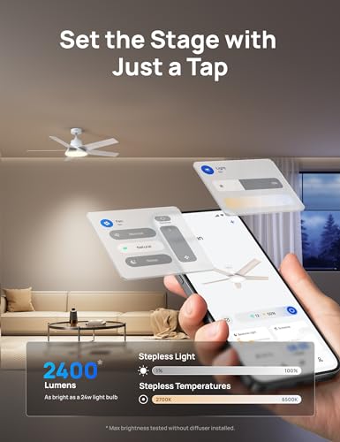 Dreo Smart Ceiling Fan with Lights, 52 Inch, 12 Speeds & 3 Fan Modes, Stepless Color Tones, Dimmable LED Light, 12H Timer, Quiet DC Motor, Remote/APP/Alexa Control, White Ceiling Fans Indoor