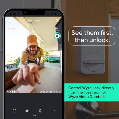 Wyze Lock & Video Doorbell w/Chime Bundle, Wi-Fi & Bluetooth Enabled Smart Lock w/Companion Wired IP65 Video Doorbell, 3:4 Head-to-Toe 1080p HD, Wireless & Keyless Unlock, 2-Way Audio, Night Vision