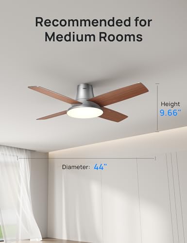 Dreo Smart Ceiling Fans with Lights and Remote, 12 Speeds & 3 Fan Modes, Quiet DC Motor, Easy to Install, Dimmable LED Ceiling Fans with APP/Alexa Control, 12H Timer for Home, Indoor, Silver, 44''