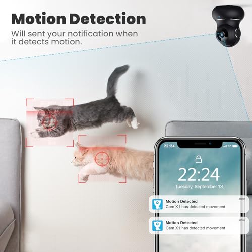 litokam 2K Indoor Security Camera, 360° Cameras for Home Security Indoor with Motion Detection, Pet Camera with Phone App, Baby Monitor-Night Vision