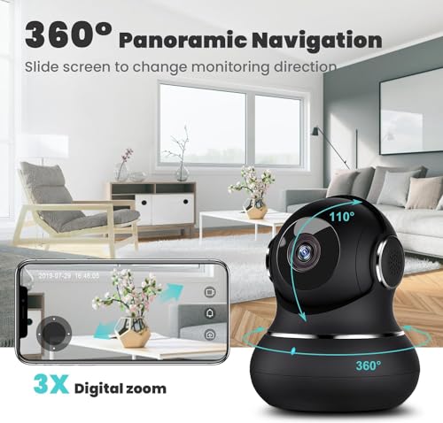 litokam 2K Indoor Security Camera, 360° Cameras for Home Security Indoor with Motion Detection, Pet Camera with Phone App, Baby Monitor-Night Vision