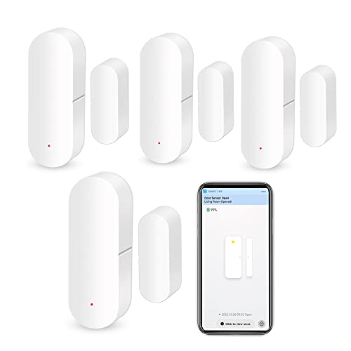 WiFi Door Window Sensor: Smart Contact Sensor with App Alerts, Door Open Detector Compatible with Alexa Google Assistant, Entry Detector Sensor for Home Security and Home Automation (4-pack)