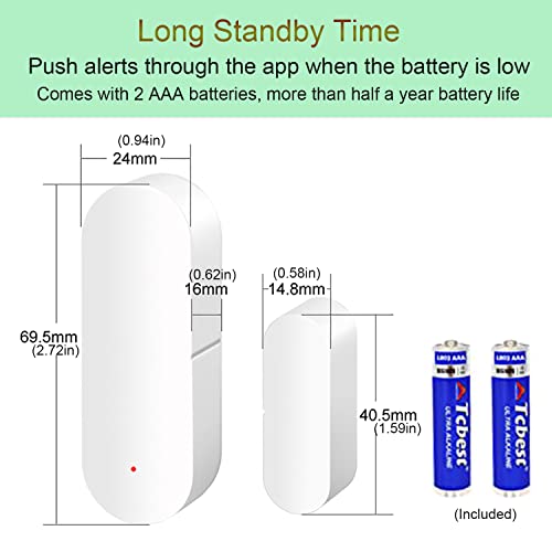 WiFi Door Window Sensor: Smart Contact Sensor with App Alerts, Door Open Detector Compatible with Alexa Google Assistant, Entry Detector Sensor for Home Security and Home Automation (4-pack)