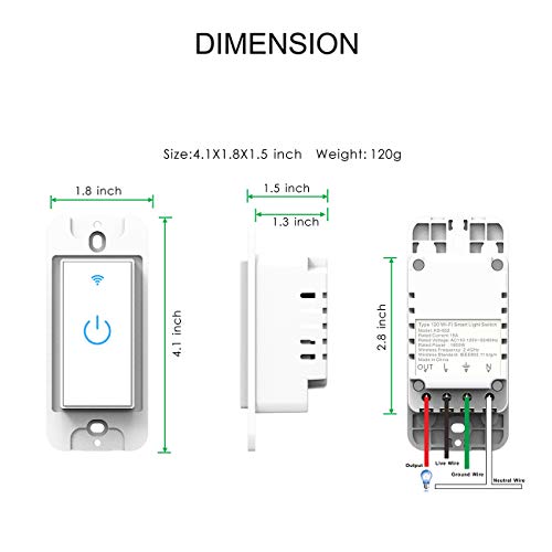 Smart Light Switch, WiFi Switch Touch Wall Switch 1 Gang, Compatible with Alexa Google Home