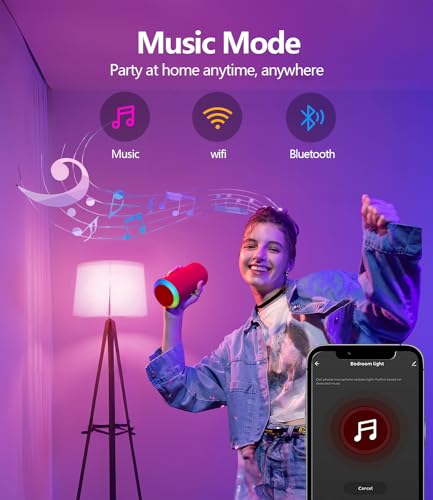 luckystyle Smart Light Bulbs, 9W A19 E26 800LM WiFi Bluetooth LED Bulbs Compatible with Alexa, Google Assistant & Home, 16 Million Colors Music Sync Color Changing Dimmable RGBWW Lights Bulb (4)