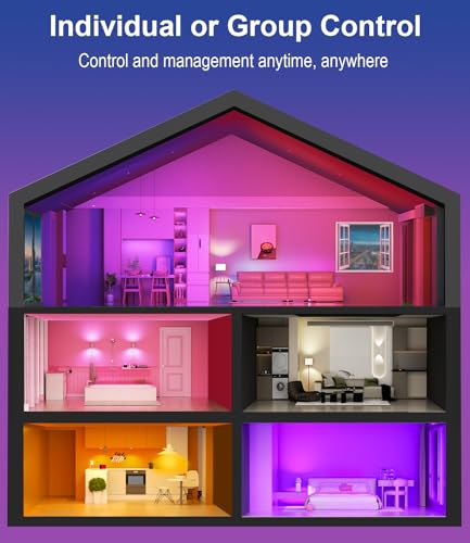 luckystyle Smart Light Bulbs, 9W A19 E26 800LM WiFi Bluetooth LED Bulbs Compatible with Alexa, Google Assistant & Home, 16 Million Colors Music Sync Color Changing Dimmable RGBWW Lights Bulb (4)