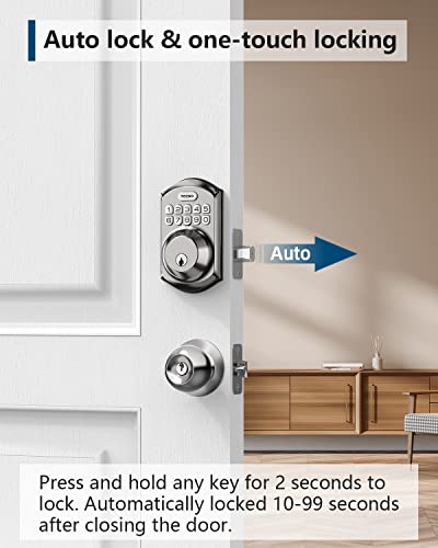 TEEHO TE001 Keyless Entry Door Lock with Keypad - Smart Deadbolt Lock for Front Door with 2 Keys - Auto Lock - Easy Installation - Satin Nickel