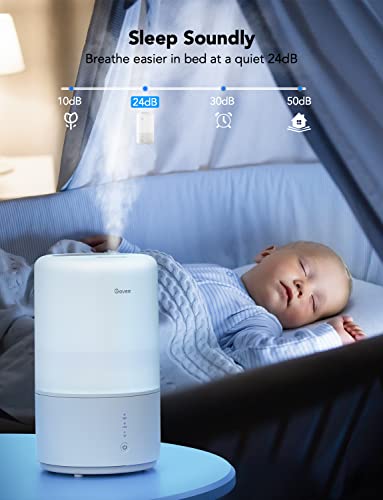 Govee Smart Humidifiers for Bedroom, Top Fill 3L Cool Mist Humidifier with Essential Oil Diffuser, 24 dB Super Quiet, Auto Mode, 360°Nozzle Air Humidifier for Large Room, Baby Nursery and Plants