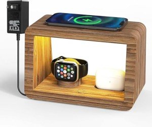 15W Bamboo Wireless Charging Station with Night Light