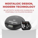 Portable Bluetooth CD Player with Wireless Earbuds