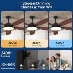 Roomratv 52 Inch Smart Ceiling Fan with Light,Ultra Silent Reversible DC Motor Fan Remote Control Compatible with Alexa Google home（black）