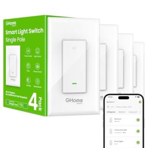 GHome Smart Switch,Smart Wi-Fi Light Switch Compatible with Alexa and Google Assistant 2.4Ghz, Single-Pole,Neutral Wire Required,UL Certified,Remote/Voice Control, No Hub Required (4 Pack)