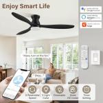 cumilo 52” Smart Ceiling Fanswith Lights Remote Control,Quiet DC Motor,Outdoor Indoor Modern Farmhouse Ceiling Fan work with Alexa App,Dimmable LED Light,Black/Brown for Bedroom Living Room Patio