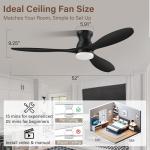cumilo 52” Smart Ceiling Fanswith Lights Remote Control,Quiet DC Motor,Outdoor Indoor Modern Farmhouse Ceiling Fan work with Alexa App,Dimmable LED Light,Black/Brown for Bedroom Living Room Patio