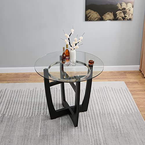 Glass Counter Height Bar Table Stools Set of 4, 42" Round Tempered Glasstop Counter Height Table Stools Set 26"H Barstools Chairs with Upholstered Back for Bar Kitchen Restaurant, Ivory White