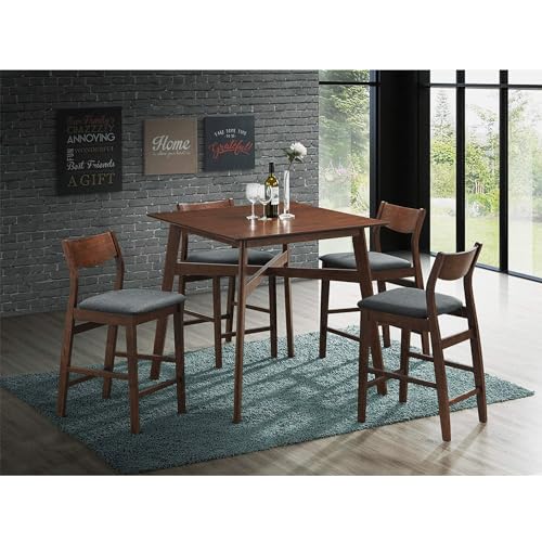 LUCKYERMORE 5 Piece Counter Height Dining Table Set with 4 Bar Stools Mid Century Kitchen Dining Room Pub Table and Chairs for 4 Wood Dinette Set, Walnut