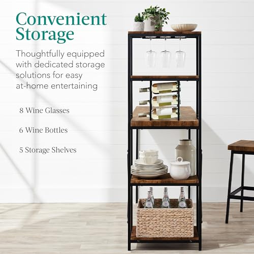 Best Choice Products 3-Piece Counter Height Dining Set, Desk, Bar, Kitchen Island Table w/ 2 Stools, Wine Rack & Storage Shelves - Brown