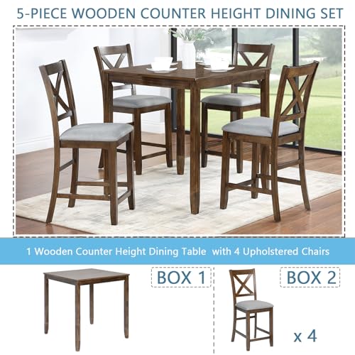Farmhouse Dining Table Set for 4, Solid Wood