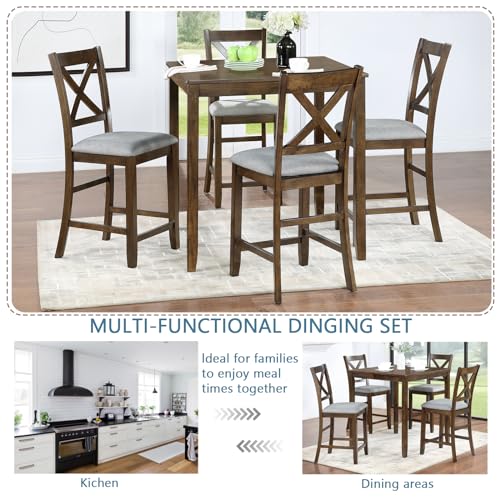 Farmhouse Dining Table Set for 4, Solid Wood