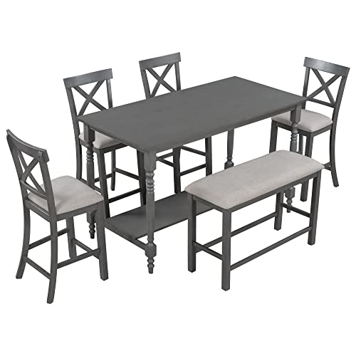 6-Piece Gray Dining Set with Table, Chairs, Bench