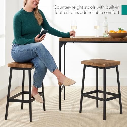 Best Choice Products 3-Piece Counter Height Dining Set, Desk, Bar, Kitchen Island Table w/ 2 Stools, Wine Rack & Storage Shelves - Brown