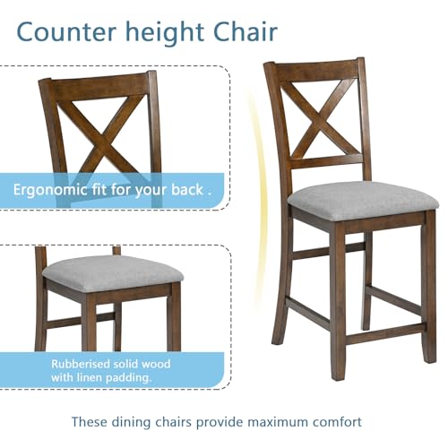 Farmhouse Dining Table Set for 4, Solid Wood