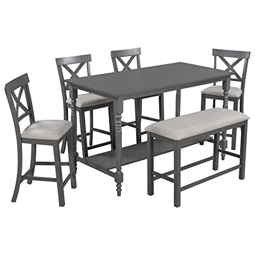 6-Piece Gray Dining Set with Table, Chairs, Bench