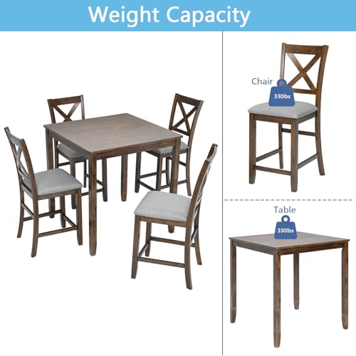 Farmhouse Dining Table Set for 4, Solid Wood