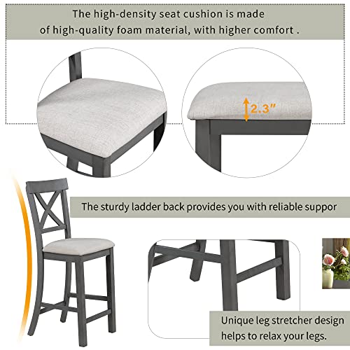 6-Piece Gray Dining Set with Table, Chairs, Bench