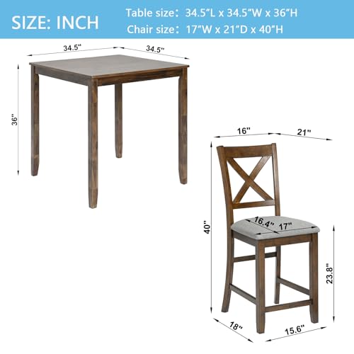 Farmhouse Dining Table Set for 4, Solid Wood