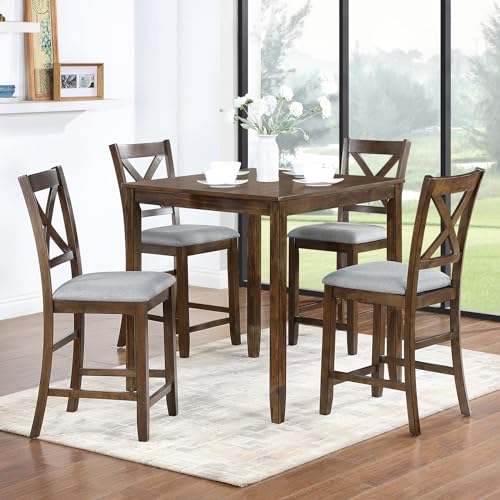 Farmhouse Dining Table Set for 4, Solid Wood