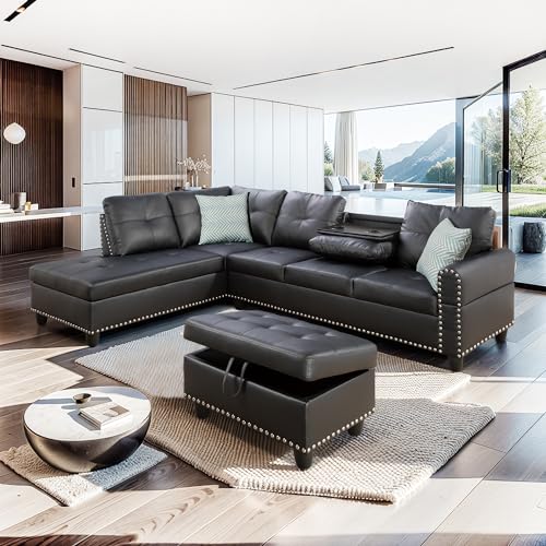 Livavege Faux Leather Sectional Sofa with Chaise Lounge