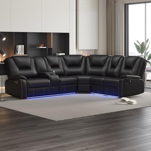 LED Reclining Sectional Sofa Set with Cup Holders