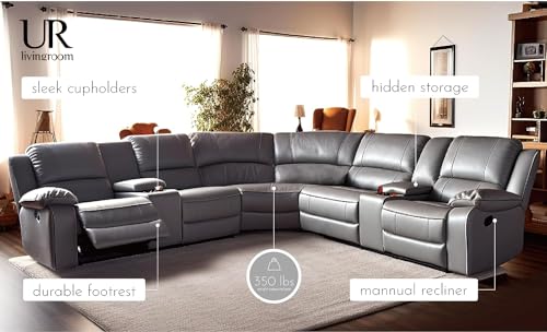 Modular Recliner Sectional Sofa in Grey PU Leather