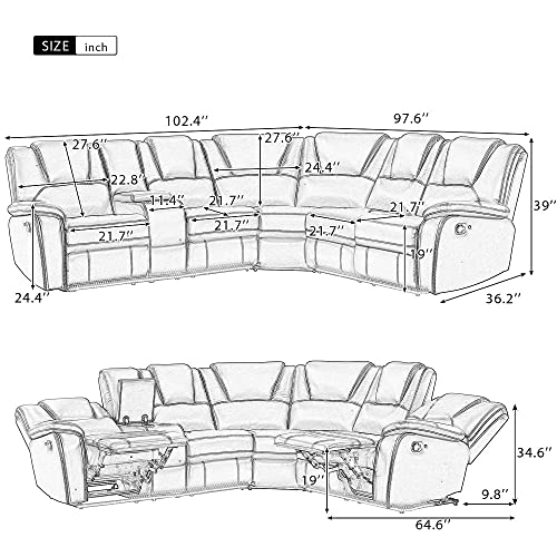 LED Reclining Sectional Sofa Set with Cup Holders