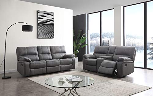Betsy Microfiber Reclining Sofa and Loveseat Set, Grey