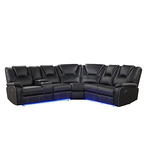 LED Reclining Sectional Sofa Set with Cup Holders
