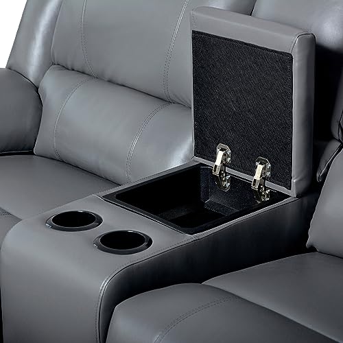 Modular Recliner Sectional Sofa in Grey PU Leather