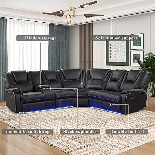 LED Reclining Sectional Sofa Set with Cup Holders